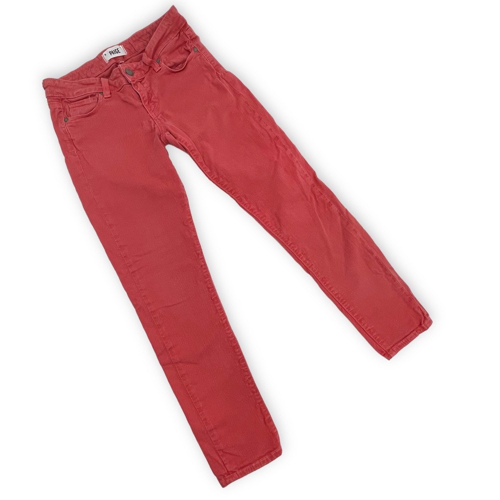 🍀Paige Skyline Ankle Peg Women's Carmine Red Denim Low Rise Skinny Jeans Size 26